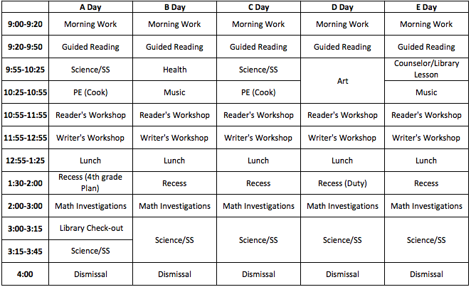 Class Schedule - Ms. McGarry's Digital Classroom